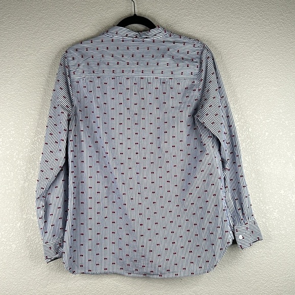 GAP Blue & White Stripe Embroidered Bow Button Down Long Sleeve Top Size Medium - Picture 3 of 5